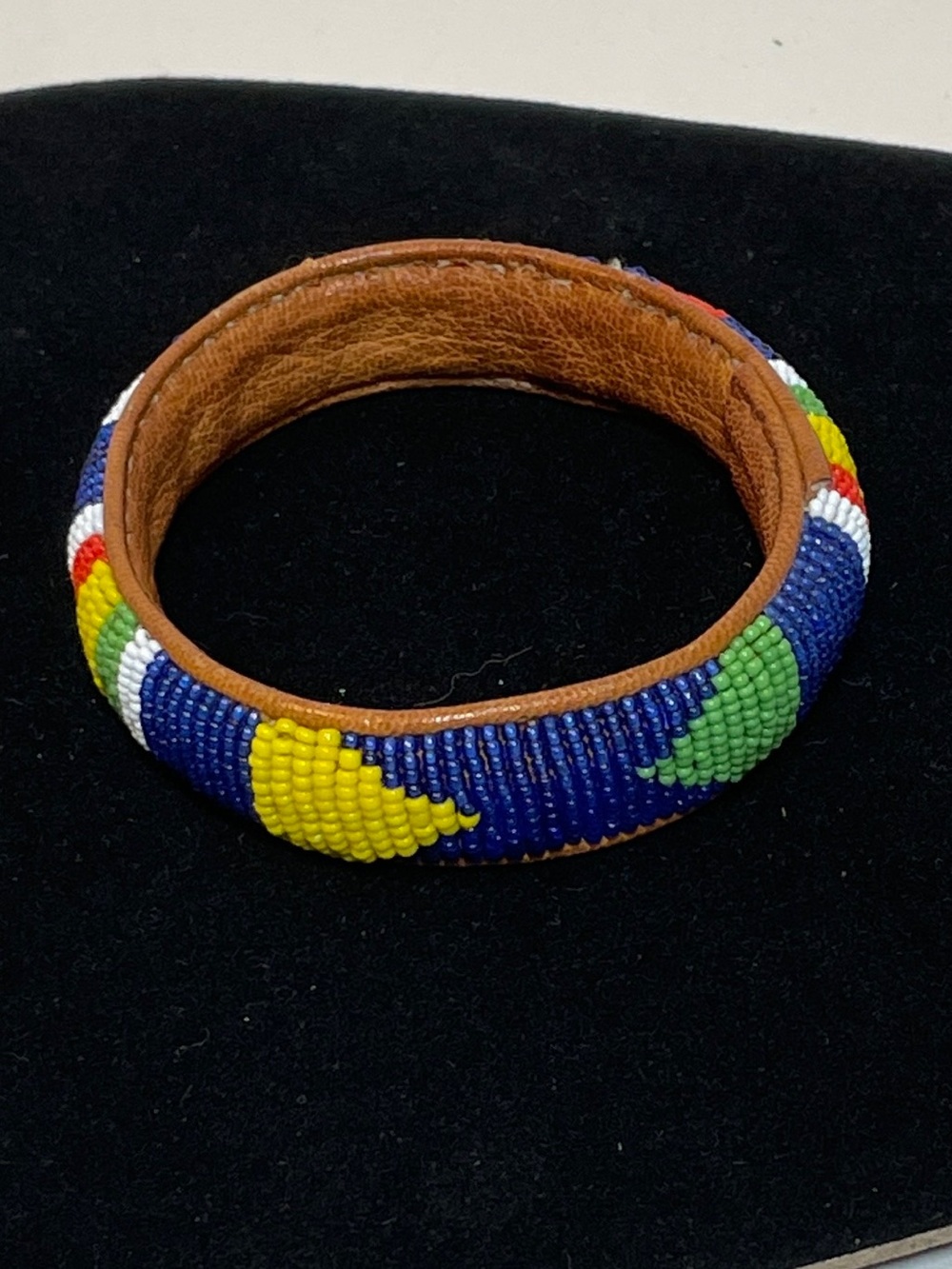 Handmade Beaded Leather Cuff Bracelet Boho Tribal Seed Beads Multicolor